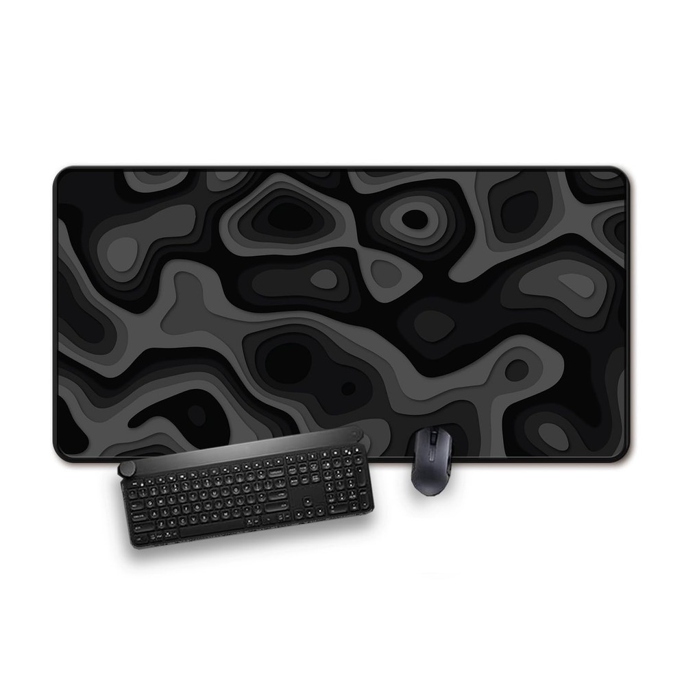 Large Gaming Mouse & Desk Pad with Abstract Pattern, 31 x 15.5 inches, Black