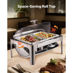 Roll Top Chafing Dish Buffet Complete Set, 9 Qt. 1-Pack Stainless Steel Chafer w