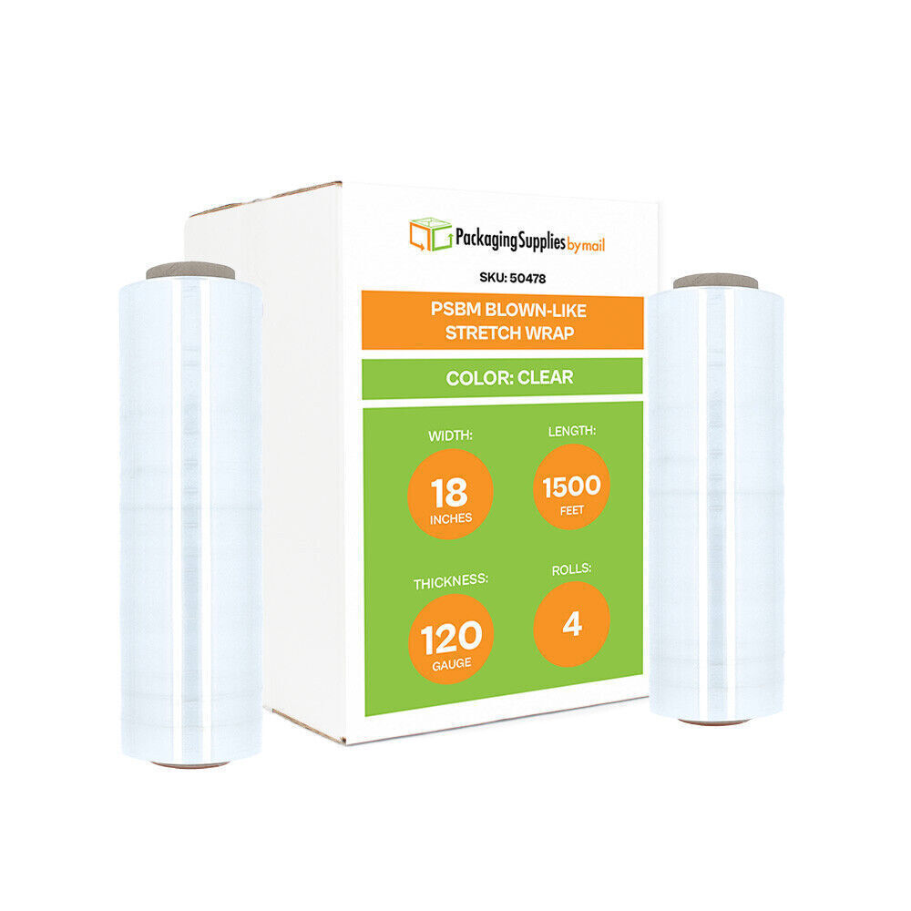 4 Rolls 120 Gauge 18″ x 1000′ Moving Blown Hand Clear Stretch Wrap Shrink Film