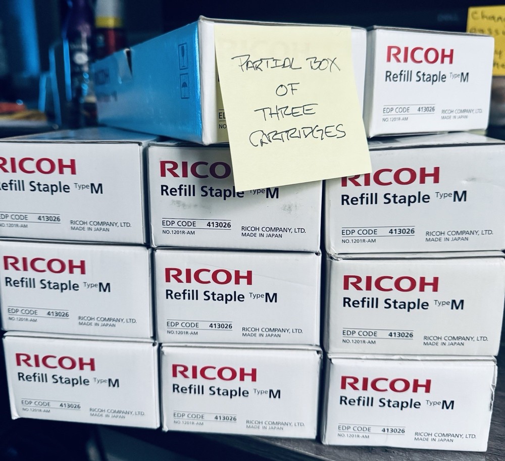 Ricoh 413026 Type M Box of 5 Refill Staple Cartridge 25,000 & Ricoh 413013. Bulk