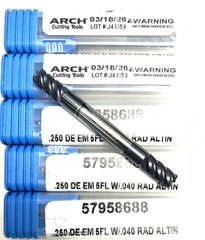 ARCH 1/4″ 5FL Corner Radius End Mill .040R Double End Solid Carbide AlTiN NEW