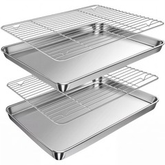 Baking Sheet with Rack Set (2 Pans + 2 Racks), 16 x 16 x 12 x 1 Inch, Silver