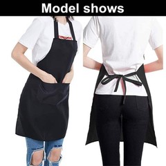 1-100X Unisex Black Bib Aprons with 2 Pockets for Chef Waiter Kitchen Restaurant