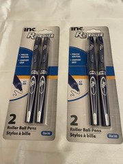 2 PACKS 4 PENS INC® R-2™ Precise Writing Comfort Grip ROLLER BALL PENS Blue