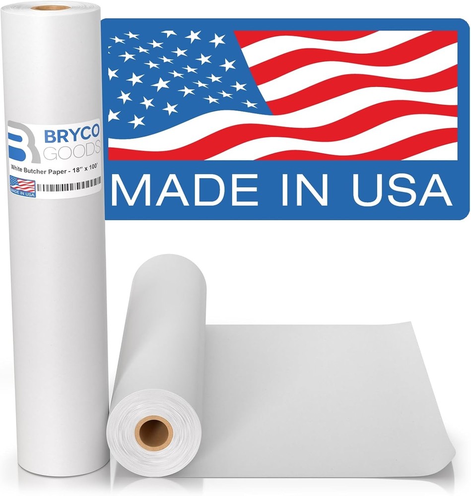 Bryco Goods White Kraft Butcher Paper Roll – 18″ x 1200” (100 ft) – Uncoated, Un