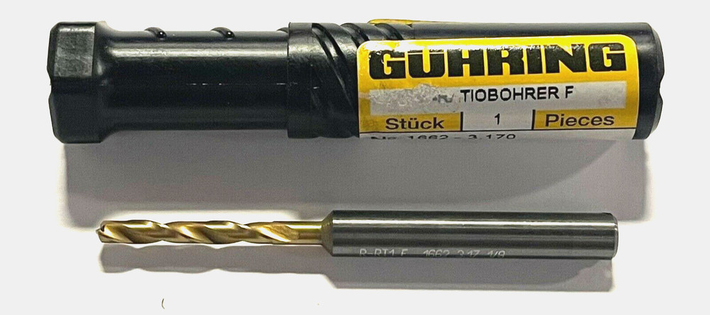 GUHRING 1/8″ Solid Carbide Drill 5xD Tin Coated Coolant Thru 140Â° Point Drill