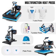 8 in 1 Heat Press Machine Digital Transfer Sublimation T-Shirt Mug Hat Plate Cap