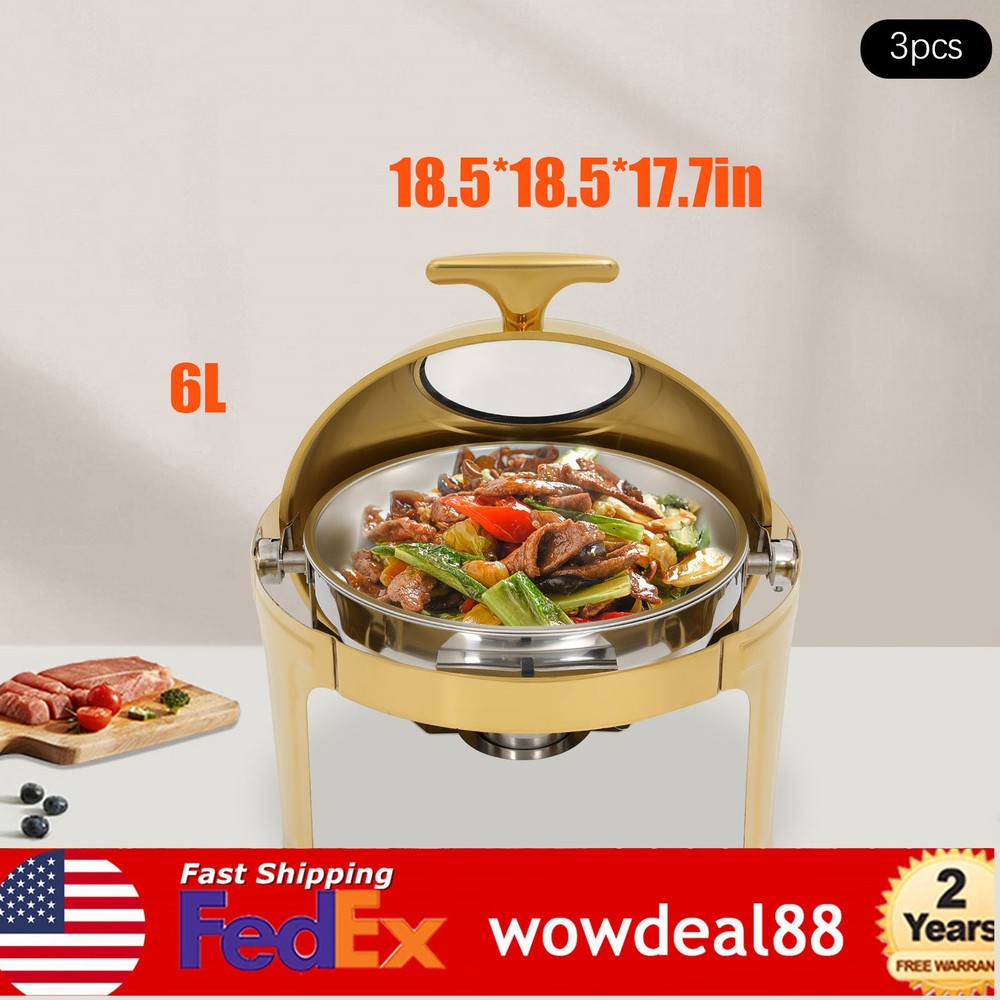 3Pcs 6L Chafing Dishes with Fuel Holders & Handle Stainless Steel Buffet Dishes