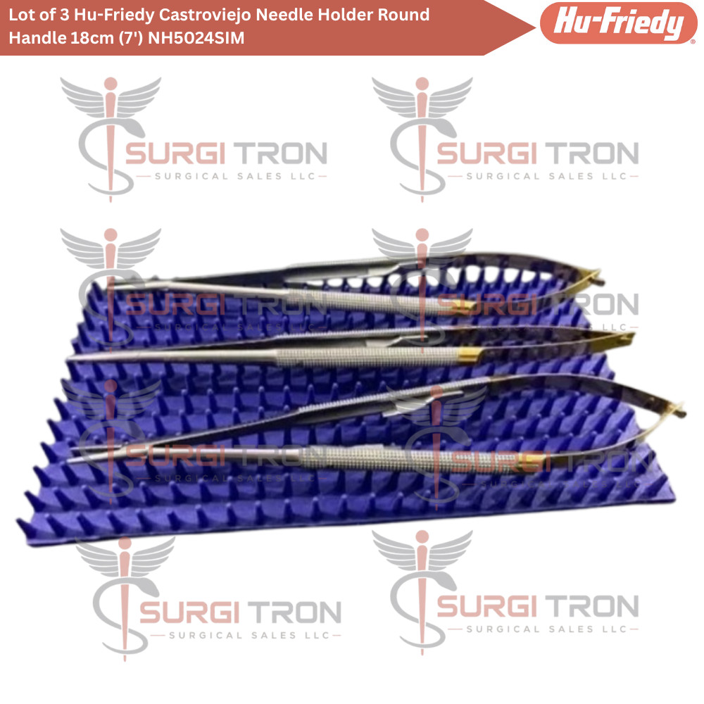 Lot of 3 Hu-Friedy Castroviejo Needle Holder Round Handle 18cm (7′) NH5024SIM
