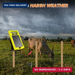 24 Hour Solar Electric Fence Charger, 20 Miles, Up to 10200v Output Range Electr