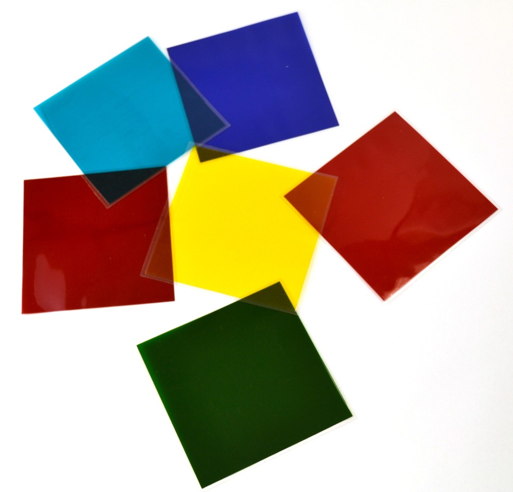 Color Filter Set, Unmounted 10cm Squares, 3 Primary Colors, 3 Secondary Colors