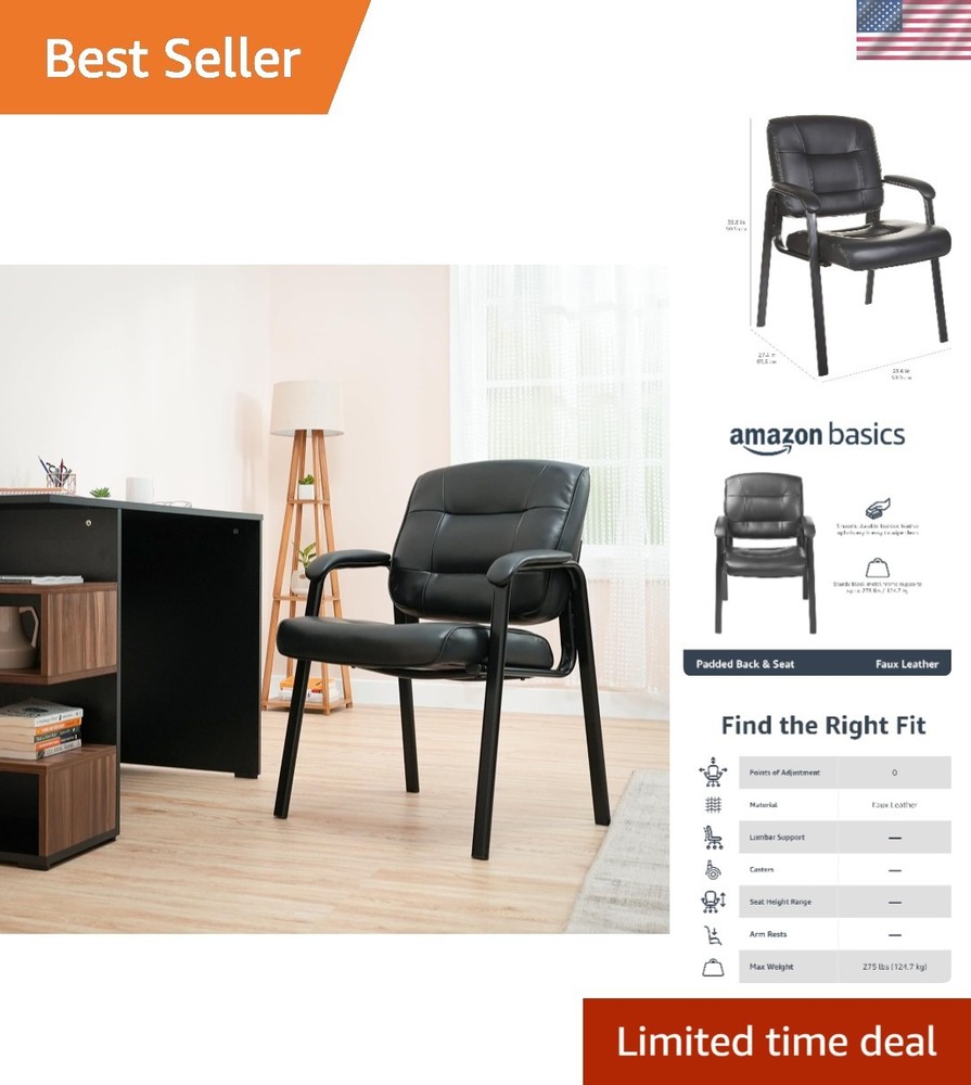 Sleek Faux Leather Office Chair with Solid Back & Armrests – Perfect for Guests