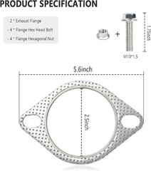 2PCS 2.5″ Exhaust Gasket Kit Include 4PCS Exhaust Bolts, 2-Bolt Color: 2.5inch