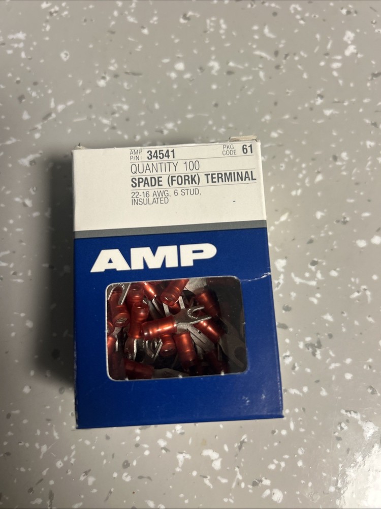 AMP PIDG SPADE RED FORK terminal 22-16 AWG 6 Stud 34541 ￼ Insulated 100 Per Box