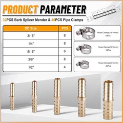 32PCS Brass Hose Barb Fittings Barb Splicer Mender Hose Fittings Kit 3/16″ 1/4″