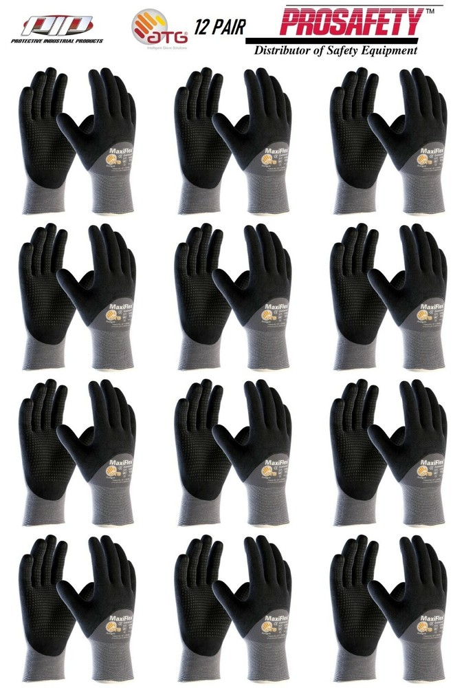 12- PIP 34-845 MaxiFlex Coated Dotted Palms Nitrile Grip PROTECTIVE WORK GLOVES