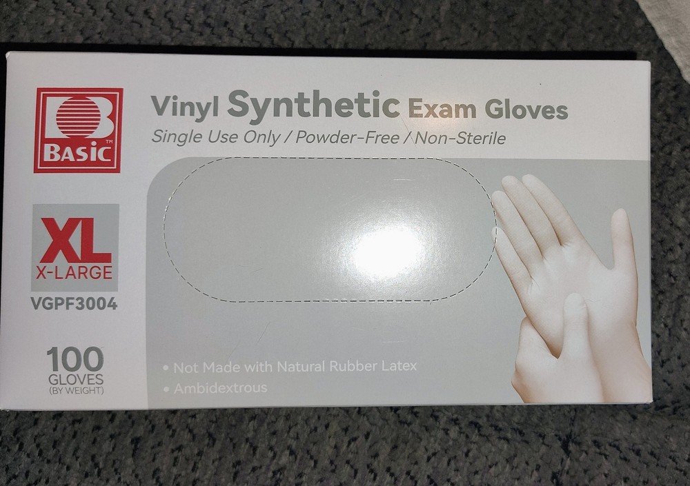 Basic Synmax Vinyl Exam Gloves Latex-Free & Powder-Free Disposable Size XL Clear