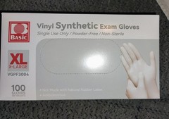 Basic Synmax Vinyl Exam Gloves Latex-Free & Powder-Free Disposable Size XL Clear