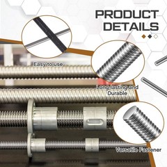 Blulu 4 Pcs 3/8″-16 Fully Threaded Rod, 36″ Length, 304 Stainless Steel Long …