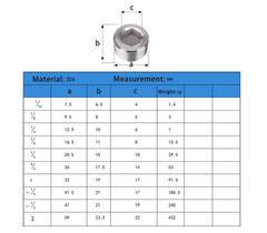 M3~M33 Stainless steel Internal Hex Male Blanking Plug with NPT 1/16″~2″ Thread