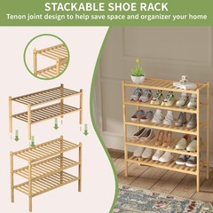 ROMGUAR CRAFT 2 Tier Bamboo Shoe Rack for Closet Free 2 Tier, Natural