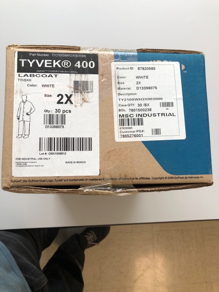 Dupont Tyvek 400 Disposable Lab Coat Tyvek(R) 400 Snaps Closure White 2X free sh
