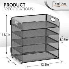 Letter Tray Paper Organizer 5-Tier Desk 13.9″ x 13″ x 2.4″, Black