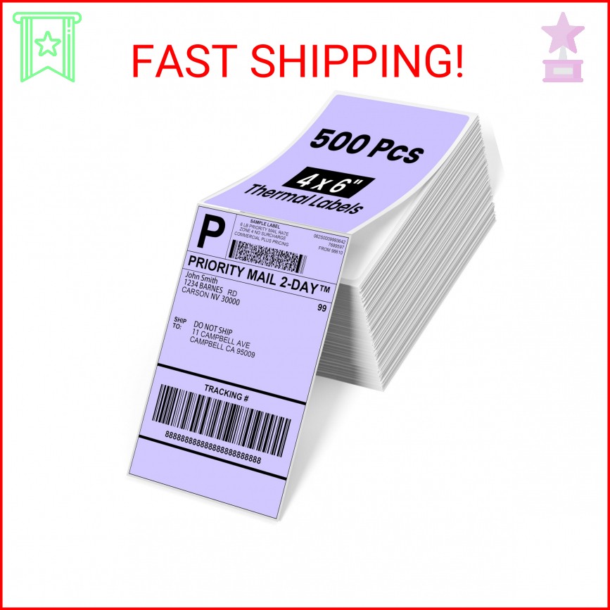 Phomemo 4×6 Thermal Labels for Shipping Label Printer – 500PCS Purple Mailing La