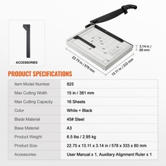 Uimoso Paper Cutter Guillotine Trimmer 15″ 16 Sheets Cutting Capacity Metal Base