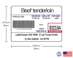 CAS LST-8010 Printing Scale Label, 58 x 40 mm, UPC 36 Rolls Per Case Box