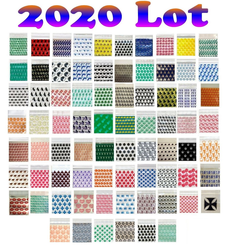 1000 2020 LOT APPLE MINI ZIP BAGGIES 2.5 & 3.0mil CROWNS SKULLS ALIEN MUSHROOMS+