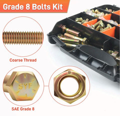 924PCS Grade 8 SAE Bolts Nuts Washers Kit Hex Hardware Assortment Case