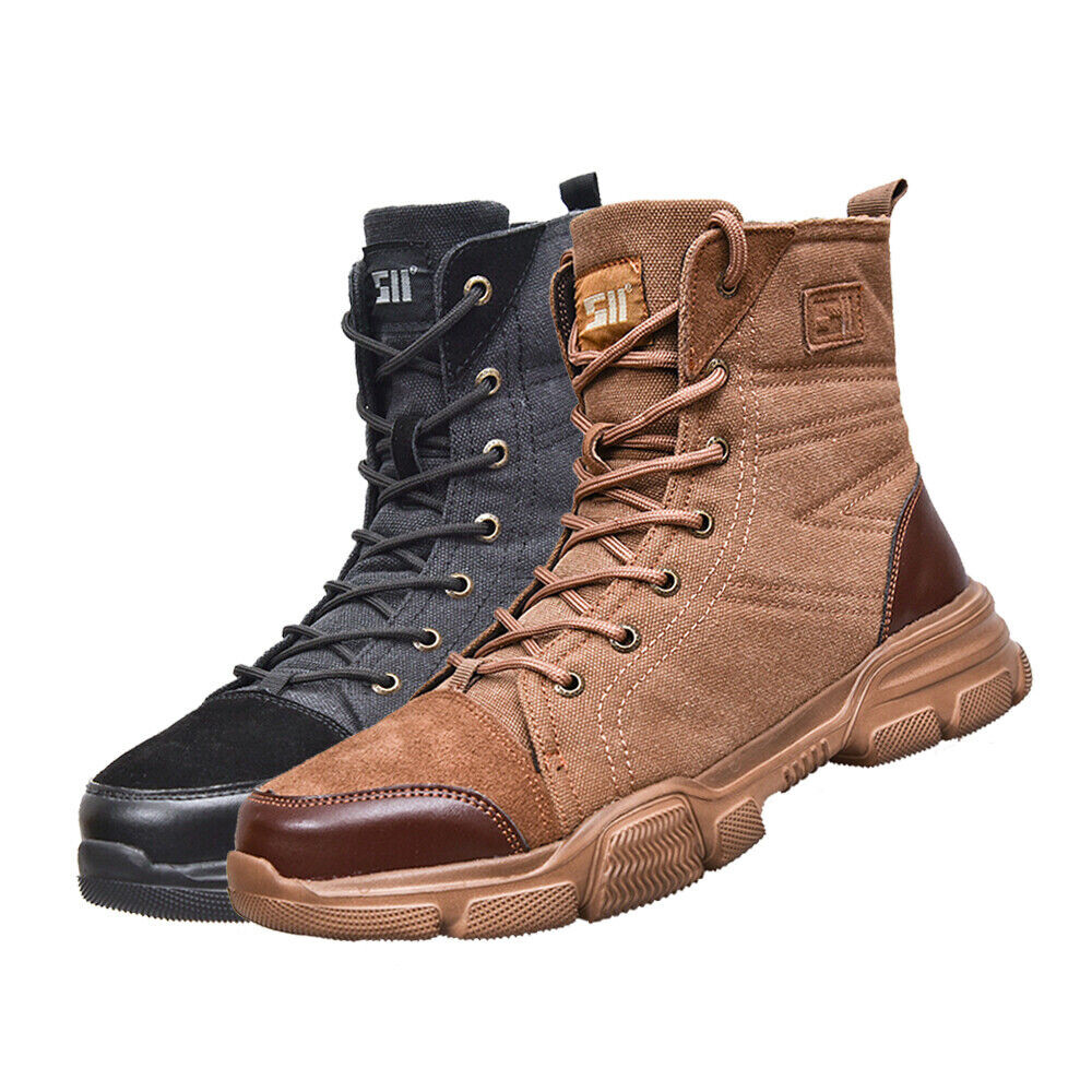 SUYSTEX Mens High Top Safety Shoes Indestructible Steel Toe Work Boots Hiking