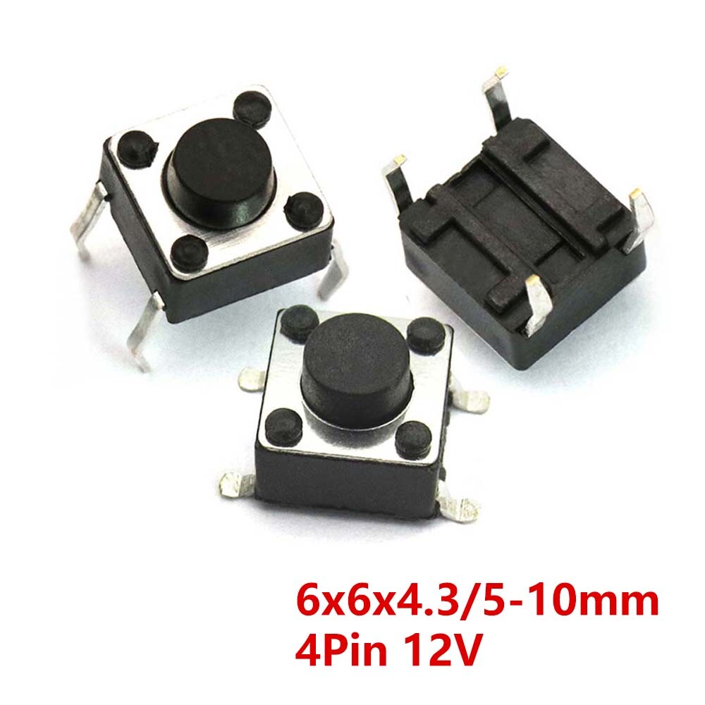 6×6×5mm Micro Tact Switch SMD Copper Tactile Push Button Circuit Board 4Pin