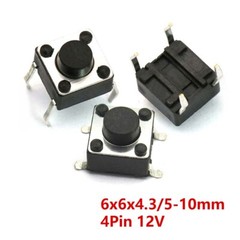 6×6×5mm Micro Tact Switch SMD Copper Tactile Push Button Circuit Board 4Pin