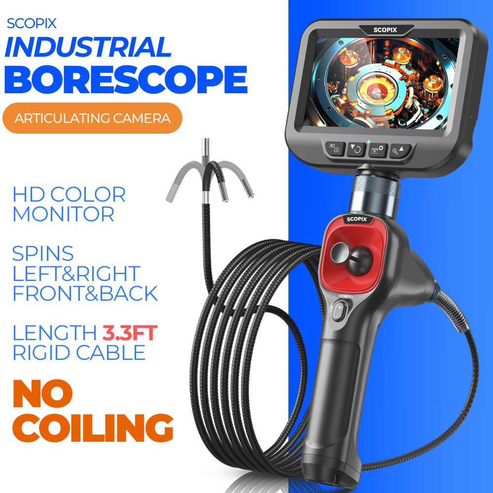 SCOPIX Flexible 4-Way 360° Borescope Industrial Endoscope Inspection HD Camera