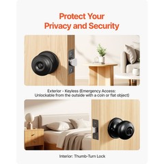 Uimoso Matte Black Interior Door Knobs for Bedroom and Bathroom, 6-Pack, Keyless