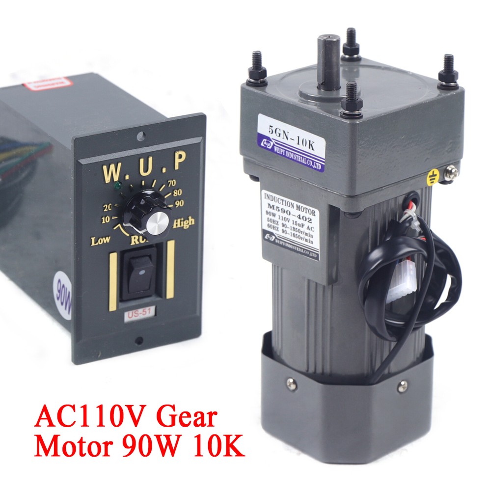 110V 90W AC Gear Motor Electric Motor Variable Reducer Speed Controller 1:10 US