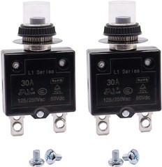 2Pcs 30Amp Circuit Breakers Push Button Manual Reset 125/250V AC 50V DC, L1 Seri