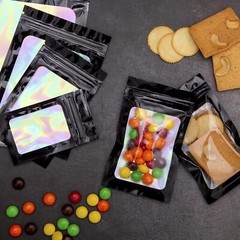 100-200Pcs Resealable Holographic Mylar Foil Bags Smell Proof Zip Seal Pouches