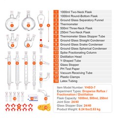 VEVOR Lab Glassware Distillation Kit 1000ml 3.3 Boro 32 pcs Glassware Equipment