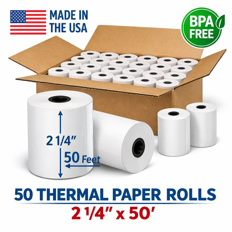 50 Rolls 2 1/4″ x 50 Thermal Paper Credit Card & Cash Register POS Receipt, USA