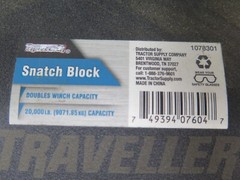 TRAVELLER Snatch Block 20000 lbs DBL WINCH CAPAC Heavy Duty Block 1078301