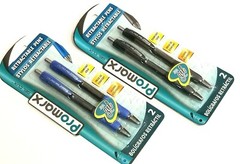 2 PACKS 4 PENS Promarx® GEL CLIX™ COMFORT GRIP RETRACTABLE BLACK & BLUE INK 0.7