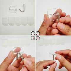 40 Small Hooks+45 Strips, Clear Wire Utility Hooks with Removable Strips Dama…