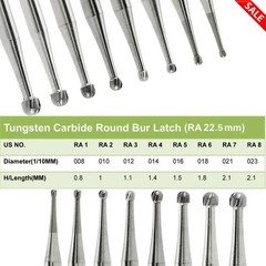 DMXDENT Dental Round Tungsten Carbide Burs RA#1-8 Latch for Low Speed Handpiece