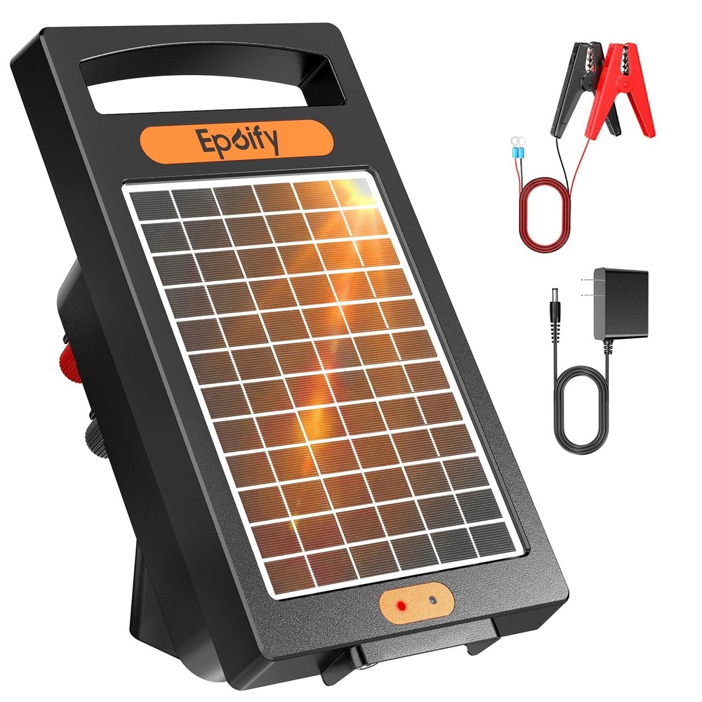 24 Hour Solar Electric Fence Charger, 10 Miles, Up to 10200v Output Black