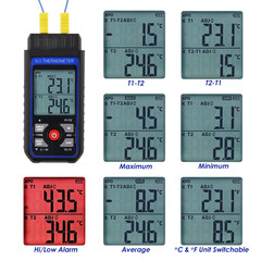 Dual-Channel K/J Thermocouple Thermometer with 4 K-Type Thermocouples -328°F ~ 2