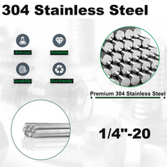 1/4-20 x 12 Fully Threaded Rod, 4PCS 1/4″-20 12 in All Threaded Rods, 304 Stainl