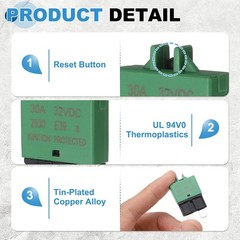 Manual Resettable Fuse,E39 32V DC 30A ATC/ATO Manual Blade Reset Fuse, Pack of 4